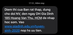Nhắn tin 'chê' thí sinh điểm thấp: ĐH Gia Định đổ lỗi do sự cố của hệ thống SMS