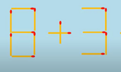 Di chuyển một que diêm để 8 + 3 - 4 = 0 là phép tính đúng