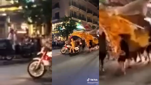 Clip: Nhóm thanh niên 'úp' đèn trung thu lên CSGT rồi bỏ chạy