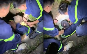 Hơn 1 giờ giải cứu bé trai 1 tuổi mắc kẹt trong cống thoát nước ở Vĩnh Phúc