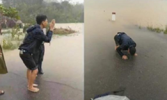 Thắt lòng cảnh gào khóc tuyệt vọng của chồng sản phụ bị nước lũ cuốn trôi