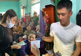 Dân nghèo rốn lũ Hà Tĩnh nhận quà từ vợ chồng Công Vinh - Thủy Tiên