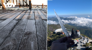 Vừa vào đông, đỉnh Fansipan đã xuất hiện băng giá