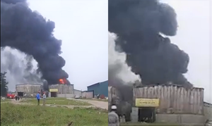 Xưởng sản xuất sơn PU ở Nghệ An bốc cháy ngùn ngụt lúc sáng sớm