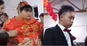 Vẻ mặt buồn rầu của chú rể cưới cô dâu hơn 100 kg, nhận hồi môn tiền tỷ