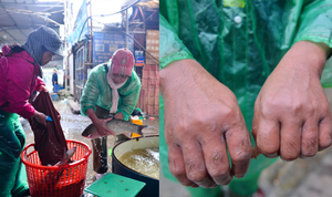 Ảnh: Người lao động tay trần bắt cá, khiêng đá lạnh giữa cái rét tê tái ở Hà Nội