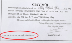 Ghi giấy mời 'con cái là tài sản lớn nhất của cha mẹ', thầy giáo bị nhắc nhở
