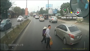 Video: 'Thả tim' cho tài xế container dừng xe dắt cụ bà qua đường