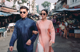 Tăng Thanh Hà diện áo dài sánh bước cùng người mẫu Quang Tuyến