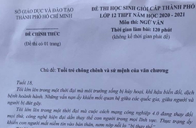 Đề thi học sinh giỏi Văn lớp 12 TP.HCM bàn về tuổi trẻ chông chênh