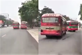 Sau va chạm, 2 xe buýt rượt đuổi, chèn ép nhau trên đường phố Nghệ An