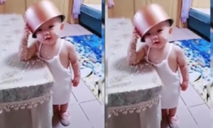 Clip: Em bé ăn vụng, đội cả nồi cơm lên đầu