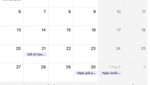 Lịch nghỉ lễ Giỗ Tổ Hùng Vương và dịp 30/4 - 1/5 