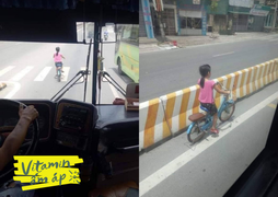 Bức ảnh bé gái đạp xe loay hoay sang đường gây thót tim và cái kết bất ngờ