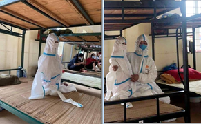 Dân mạng xót xa hình ảnh em bé mặc đồ bảo hộ kín mít trong khu cách ly