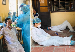 Làm việc dưới nắng nóng 40 độ, bác sĩ tuyến đầu chống dịch kiệt sức, ngất xỉu