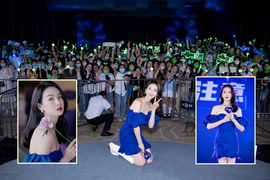 Tống Thiến gây sốt mạng khi quỳ gối chụp ảnh với fan