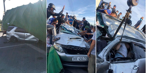 Giải cứu tài xế ô tô 7 chỗ bị mắc kẹt sau vụ tai nạn trên cao tốc