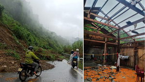 Mưa lớn, hơn 400 nhà dân Yên Bái bị tốc mái, đất sạt lở chặn quốc lộ 3B