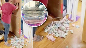 Phát hiện 'quỹ đen', vợ bắt chồng đục tường moi tiền nộp, quay clip đăng Tiktok