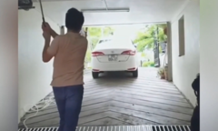 Tập golf dưới hầm để xe, thanh niên làm vỡ đèn ô tô