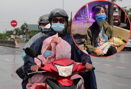Xót xa những đứa trẻ đội mưa cùng cha mẹ chạy xe máy vượt nghìn cây số hồi hương