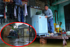 Video: Ngập lụt ở ngoại thành Hà Nội, dân phải dùng thuyền, kê ván để di chuyển