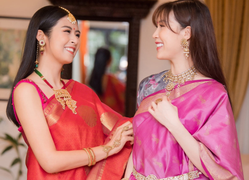 Ngắm 2 hoa hậu Ngọc Hân, Phí Thuỳ Linh diện trang phục Ấn Độ