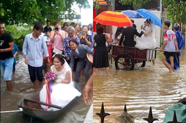 Muôn kiểu 'xe hoa' không đụng hàng mùa lụt: Cực một chút nhưng bao vui 