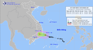 Áp thấp nhiệt đới vào khu vực từ Khánh Hoà đến Bình Thuận rạng sáng 27/10