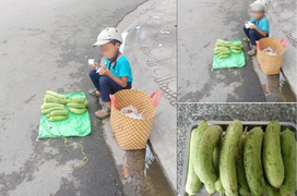 Cậu bé bán mướp thẫn thờ đếm tiền lẻ bên đường và câu chuyện xúc động phía sau