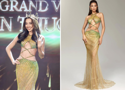 Thùy Tiên mặc váy cắt xẻ ở chung kết Hoa hậu Hòa bình 2021