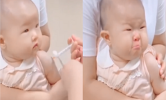 Em bé bị tiêm nghĩ ngợi một lúc rồi mới khóc