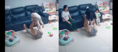 Khi vợ và chó 'đua' với em bé, đòi chơi trò 'đi máy bay'