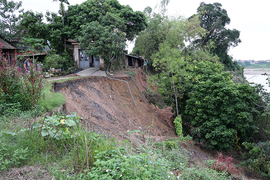 Tàu hút cát hoạt động hết công suất, nhà dân cheo leo bên bờ sông sạt lở