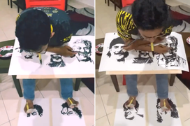 Thầy giáo biểu diễn vẽ 5 bức tranh cùng lúc bằng tay chân và miệng gây kinh ngạc