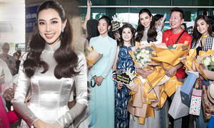 Thuỳ Tiên diện áo dài nền nã đón chủ tịch Miss Grand đến Việt Nam