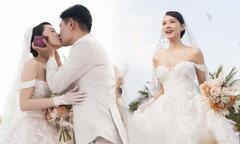 Minh Hằng đẹp lộng lẫy, xúc động bật khóc cùng ông xã trong đám cưới