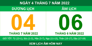 Lịch âm hôm nay thứ Hai ngày 4/7