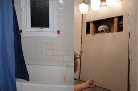 Sửa nhà sau 6 năm, gia đình hoảng hồn phát hiện thứ nằm sau gương phòng tắm