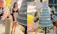 Em gái đặt bánh kem 9 tầng làm từ tiền mặt hơn 270 triệu để mừng sinh nhật chị