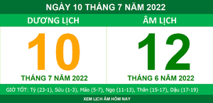 Lịch âm hôm nay Chủ nhật ngày 10/7