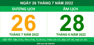 Lịch âm hôm nay thứ Ba ngày 26/7