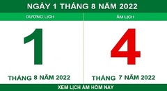 Lịch âm hôm nay thứ Hai ngày 1/8