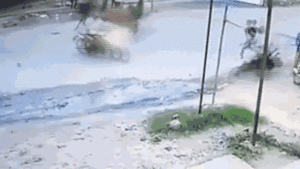 Video: Bò húc người đi xe máy văng xuống đường