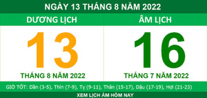 Lịch âm hôm nay thứ Bảy ngày 13/8