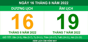 Lịch âm hôm nay thứ Ba ngày 16/8