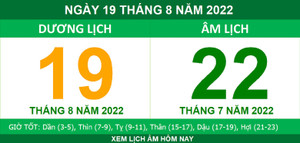 Lịch âm hôm nay thứ Sáu ngày 19/8