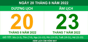Lịch âm hôm nay thứ Bảy ngày 20/8