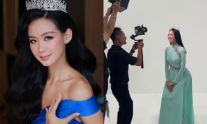 Á hậu Bảo Ngọc 'khổ sở' với chiều cao 1m85